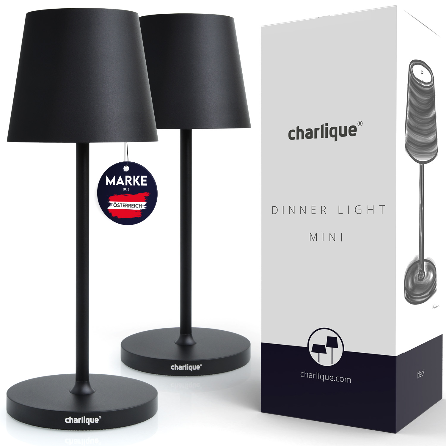 DOPPELPACK charlique® LED Dinner Light mini, schwarz