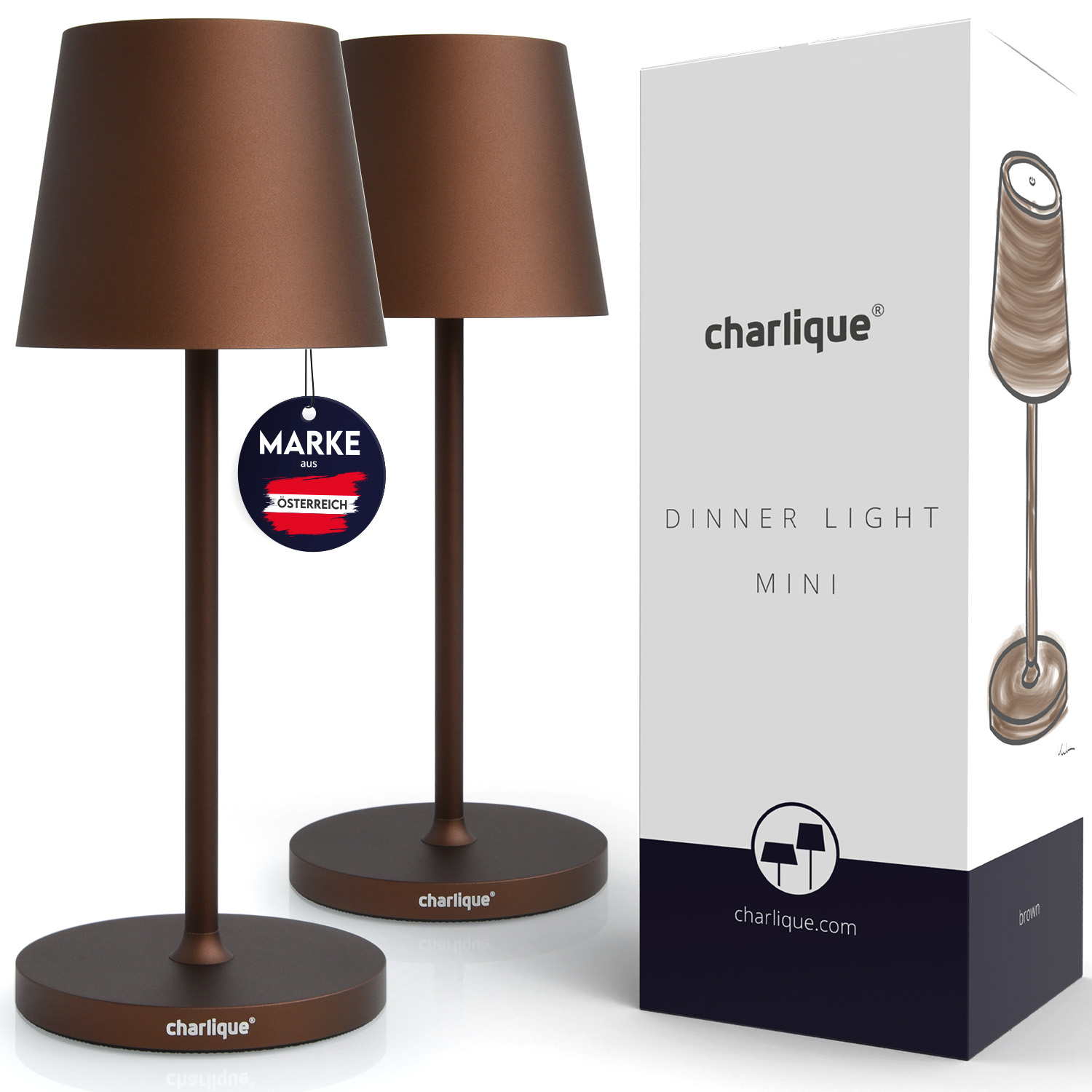 DOPPELPACK charlique® LED Dinner Light mini, braun
